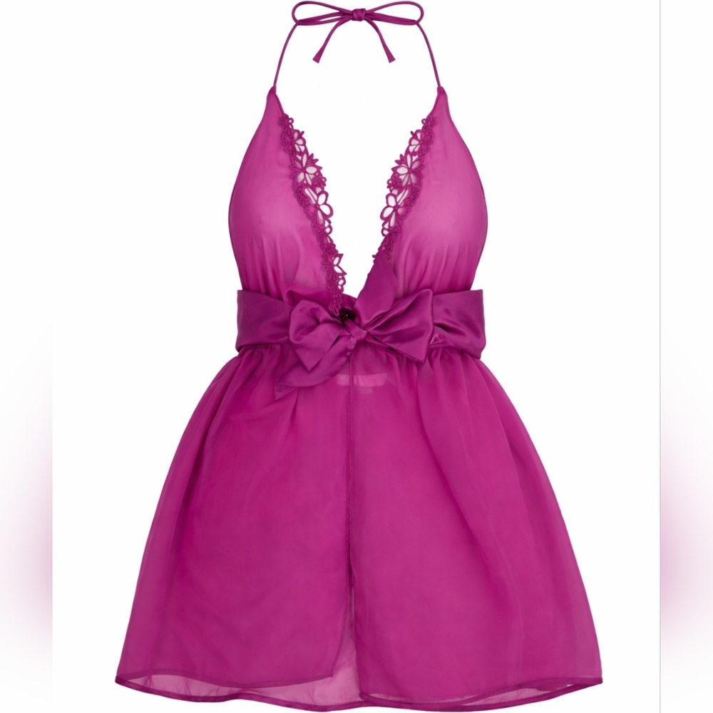 Victorias Secret Fuchsia Pink Sheer Babydoll Fairycore Halter‎ Dress